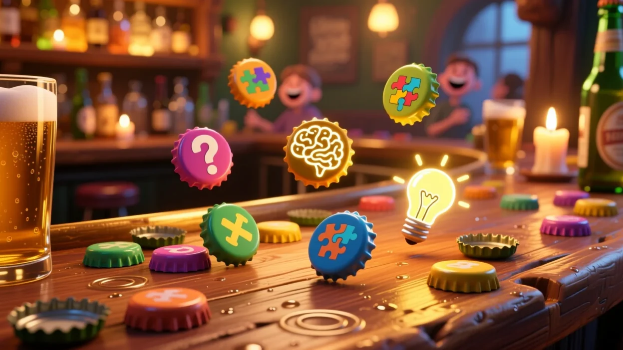 beer caps with riddles